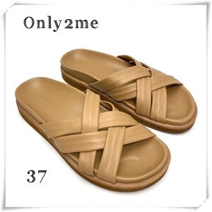 Only2me Platform Multi Strap Cream Slide Sandals Camel Tan Brown Size 37 New